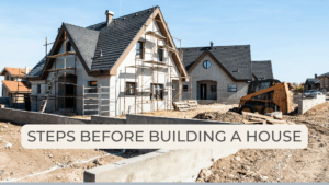 Construction site with scaffolding and machinery - steps before building a house