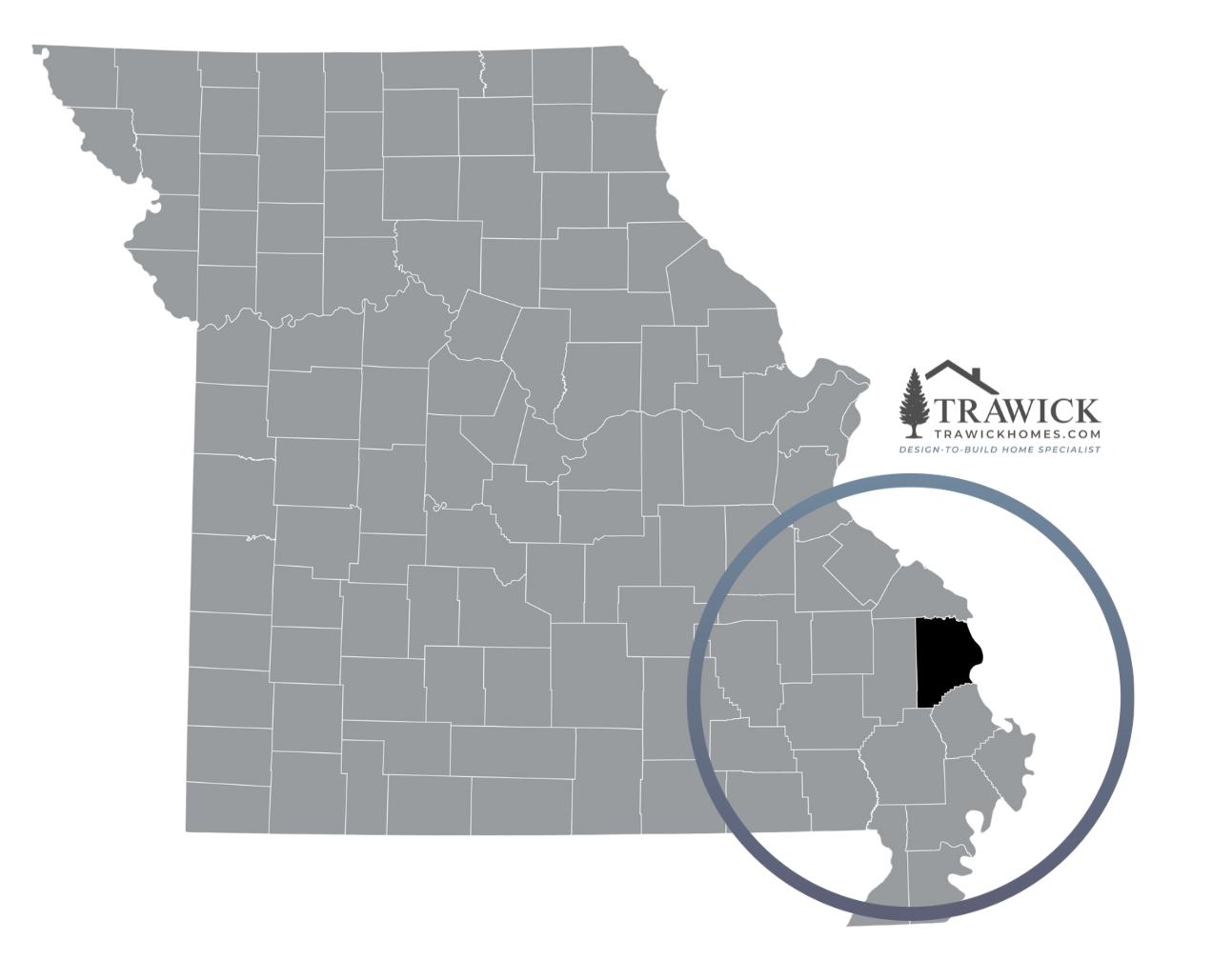 Map of Missouri with highlighted area - custom home builders in jackson