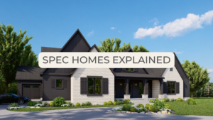 Modern house with landscaping on a spec house