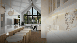 Modern kitchen with stylish living area